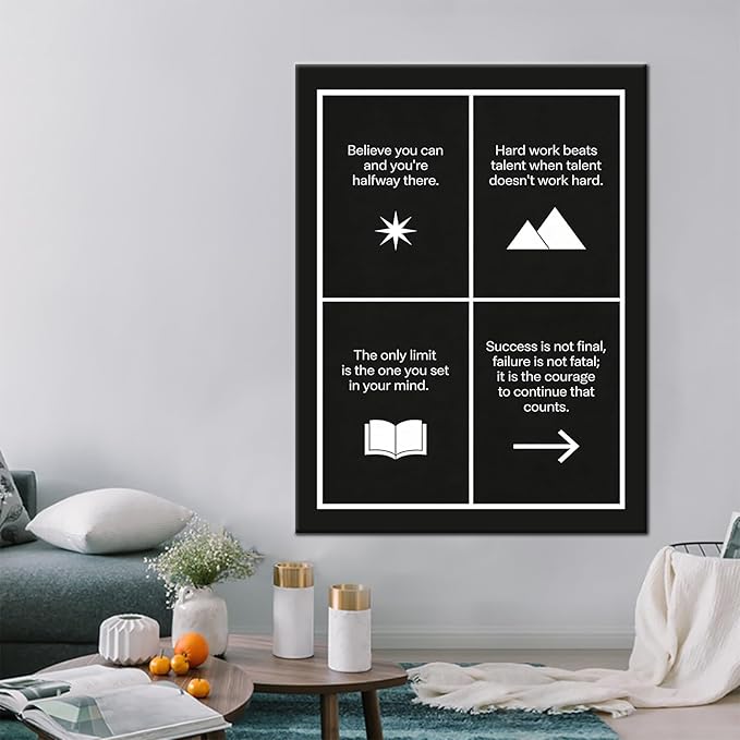 Oversized Motivational Canvas Wall Art Believe Hard Work Success Framed Office Decor for Classroom Gym Large Scale Studio Inspirational Artwork for Men Women 40x30 Inch