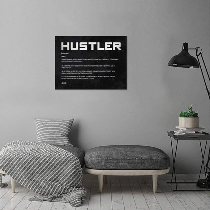 Office Inspirational Canvas Wall Art Hustler Noun Painting Motivational Entrepreneur Quotes Modern Inspiring Hustle Pictures Posters Prints Artwork Home Decor for Living Room Framed (18”Hx24”W)