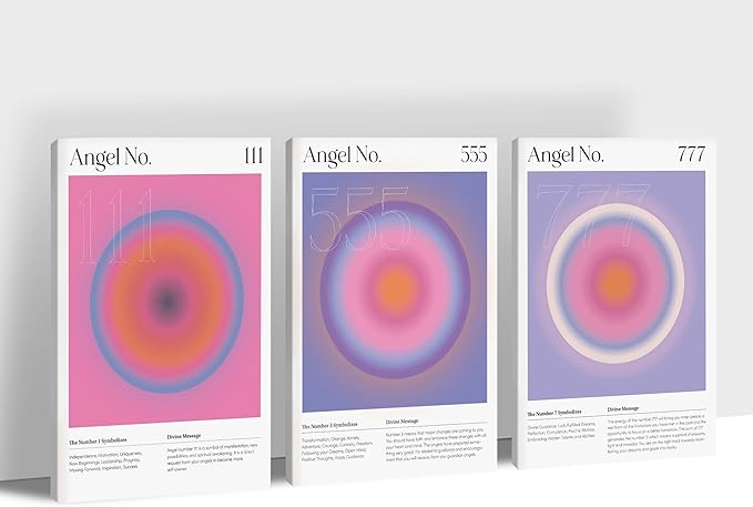 Colorful Gradient Aura Angel Numbers Poster Canvas Print Artwork Room Decor for Bedroom Aesthetic, 3 Piece Framed Inspirational Minimalist Art Paintings Decor for Bedroom Office 20"x30" x 3 Pcs