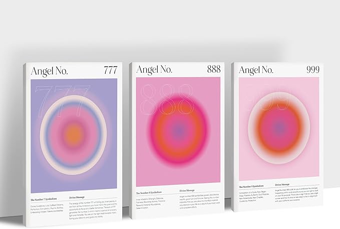 SHMAO Colorful Gradient Aura Angel Numbers Poster Canvas Wall Art for Room Aesthetic Inspirational Spiritual Wall Art Paintings Abstract Minimalist Wall Decor for Bedroom 12"x18" x 3 Pcs