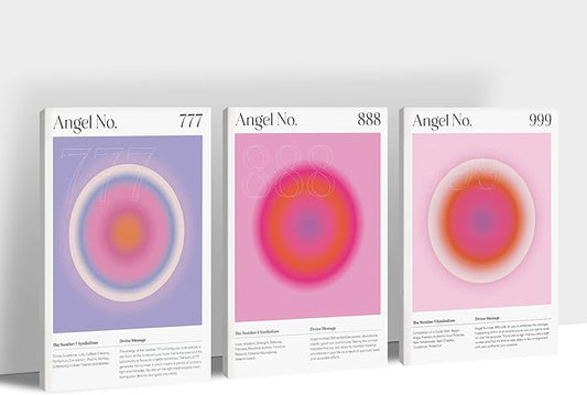 SHMAO Colorful Gradient Aura Angel Numbers Poster Canvas Wall Art for Room Aesthetic Inspirational Spiritual Wall Art Paintings Abstract Minimalist Wall Decor for Bedroom 24"x36" x 3 Pcs