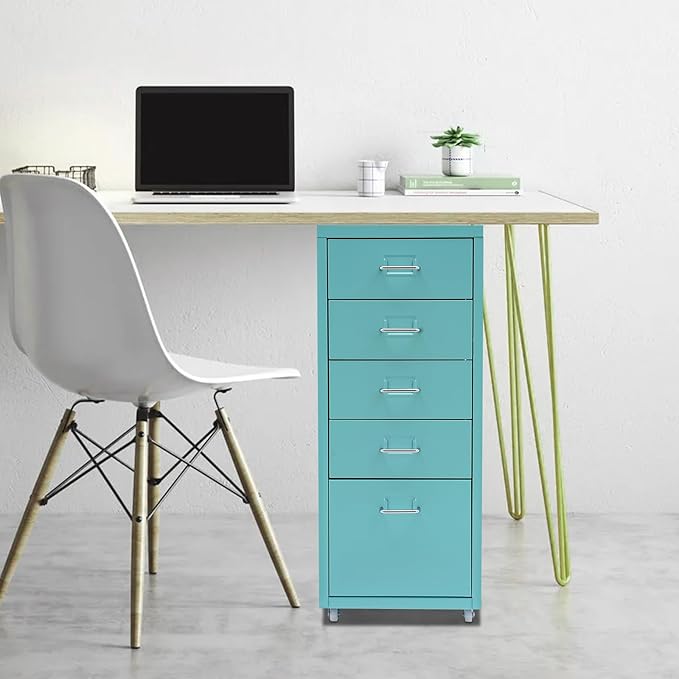5-Drawer Mobile File Cabinet, Metal Vertical Storage Cabinet Under Desk Organizer with Wheels for Home Office
