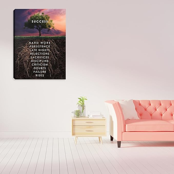 Motivational Wall Decor Success Wall Art Inspirational Positive Quotes Wall Decor Canvas Art Wall Painting Picture Poster Artwork Decorations for Living Room Bedroom Office Workplace Framed 12"x16"