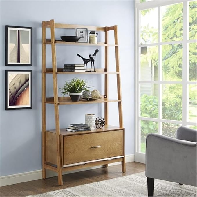 Crosley Furniture Landon Large Bookshelf Etagere, Bookcase Storage with Shelves and File Drawer, Acorn