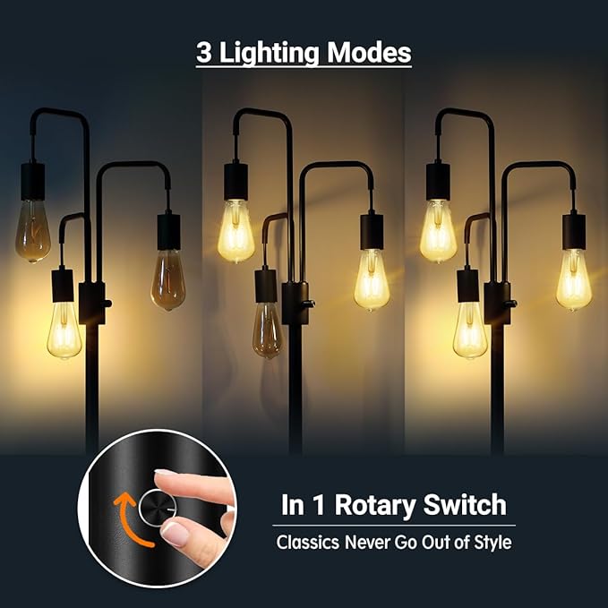 BoostArea Industrial Floor Lamp for Living Room,Modern Standing Lamp Stand Up Lamp with 3 Light, Bulbs Not Included,Simple Design Floor Lamp for Bedroom, Living Room, Office, Kids Room, Reading