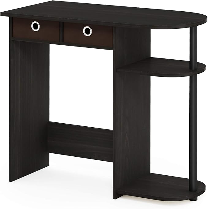 Furinno GO GREEN Desk, 31.5" Wide Gaming Desk with 2 Side Shelves and Storage Bins, Computer Desk, Office Desk for Home Office, Study Room, Dorm, Bedroom, Espresso