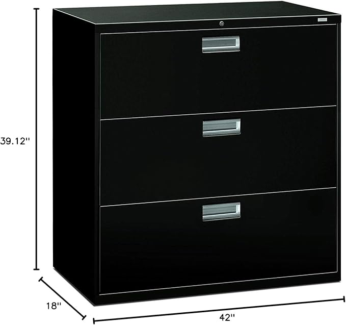 HON 693LP Three-Drawer Lateral File, 42w x 18d x 39 1/8h, Black File Cabinet, Sold as 1 Each