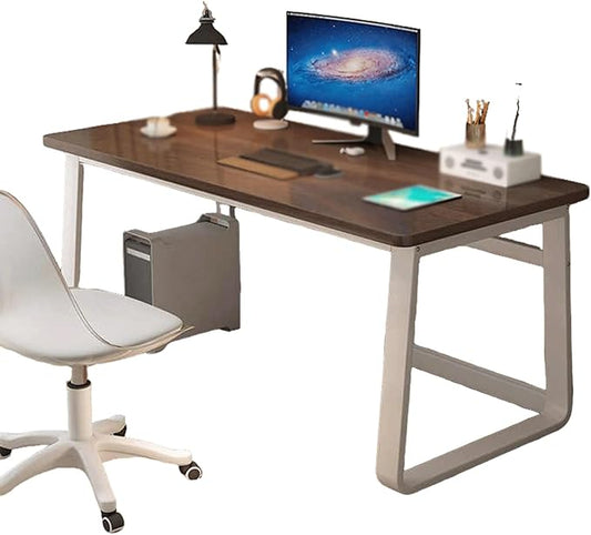 Computer Small Desk, Office Writing Work Study Student Home Bedroom with Metal Frame Wooden top No Wheels,Easy Assembly(Dark Walnut,100 * 40cm(39 16in))
