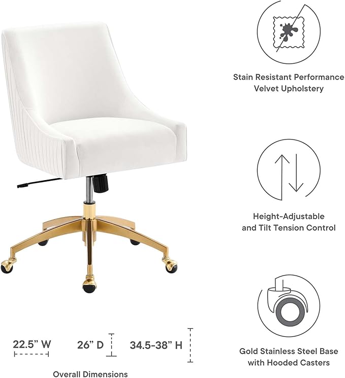 Modway EEI-5080-WHI Discern Performance Velvet Office Chair, White