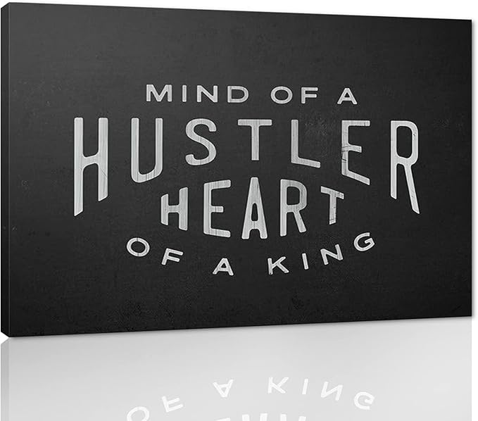Mind Of A Hustler Heart Of A King - Inspirational Contemporary Entrepreneur Quotes Canvas Wall Art Black and White Motivational Framed Artwork HD Print Easy to Hang-44x28 inches