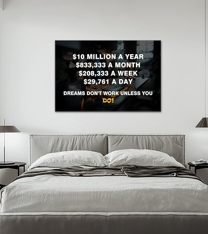 Inspirational Money Quote Canvas Wall Art Financial Breakdown "$10 Million a Year" Wall Decor Wealth Goal Print Artwork for Study Office Living Room Bedroom Decoration Easy to Hand 24x36inch