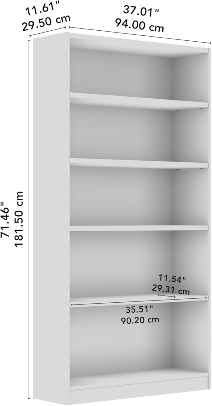 Bush Home Universal Tall 5 Shelf Bookcase in Black Walnut, Vertical Storage and Display Bookshelf for Home Office or Living Room Organization