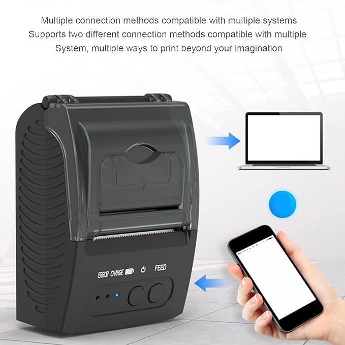 Fockety 58mm Paper Thermal Printer, 203dpi Inkless Printer Paper Printer for Phone, Laptop, 90mm s 2000mAh Portable Printer Printer Mobile Printer for Office, Travel (US