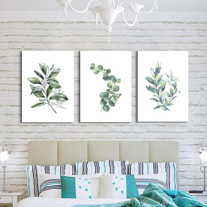 Lapremoly Large Canvas Wall Art For Living Room Modern Wall Decor For Bedroom Plants Green Leaves Wall Paintings Kitchen Home Decorations Pictures Bathroom Posters Prints Artwork Room Mural Works