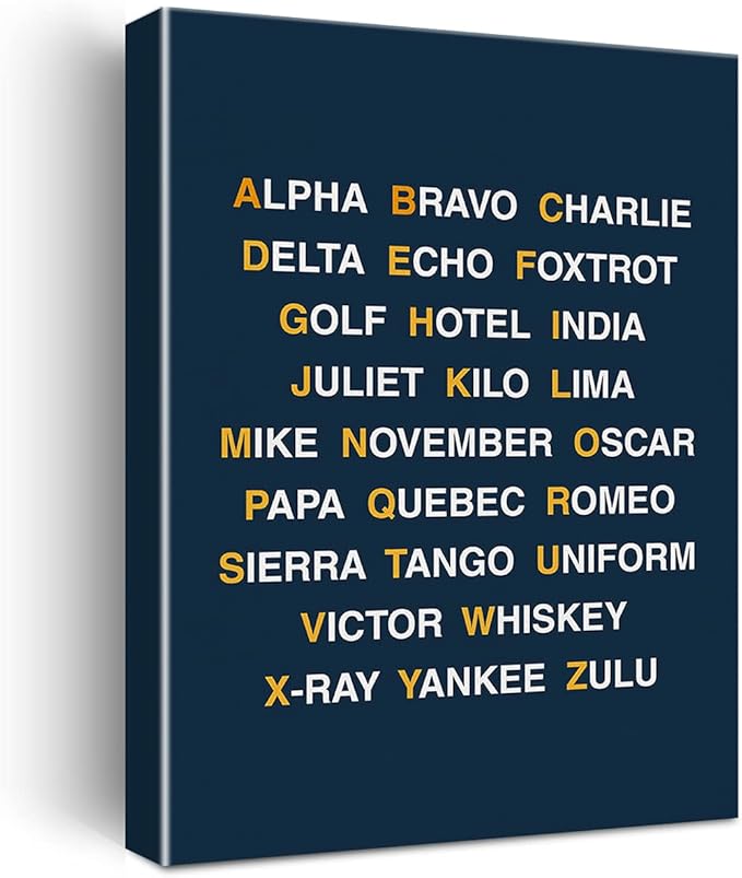 Phonetic Alphabet Canvas Painting Airplane Decor Aviation Art Prints for Home Boys Room Playroom Nursery Wall Decor Framed Artwork Pilot Gifts(12x15 Inch)