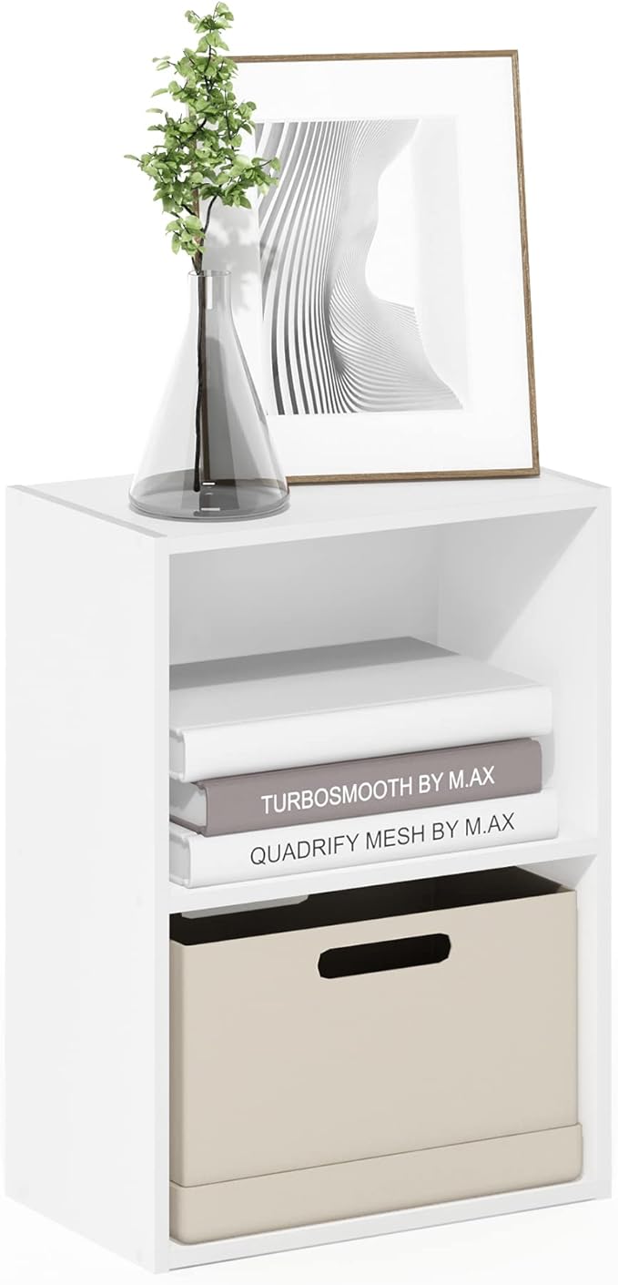 Furinno LUDER Book Shelf, 2-Tier Modern Bookshelf, Open Shelves Wide Bookcase, 9 x 16 x 21, Easy Assembly, Closed Back, for Living Room, Bedroom, Home Office, Plain White