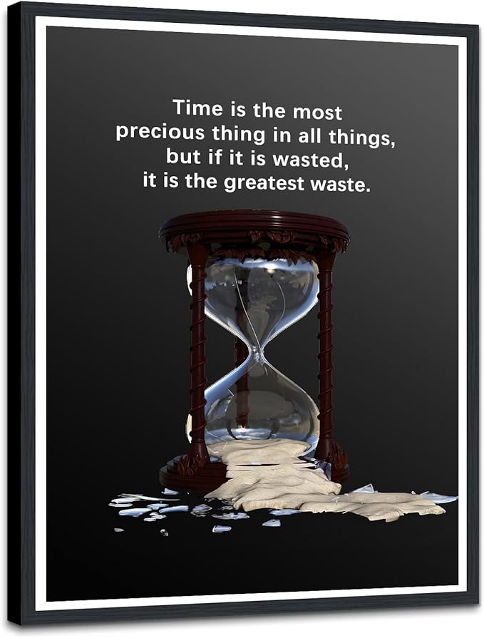 Office Framed Wall Art, Cherish Your Time Motivational Quote for Entrepreneurs, Inspirational Canvas Print Business Decor, Ready to Hang, 12.5x16.5 Inches