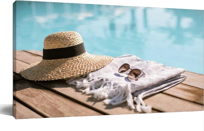 TIGTMULERLY Wall Art Frame Gallery Wall Decor Sunglasses and straw hat Modern Canvas Prints Artwork for Living Room Bedroom Office Kitchen 48x24Inch