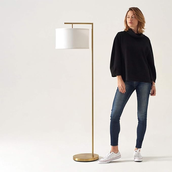 Brightech Montage Modern Floor Lamp - LED Standing Lamp with Adjustable Color Changing Bulbs for Living Rooms & Offices - Tall Corner Bedroom Reading Light for Contemporary Home Decor - Antique Brass