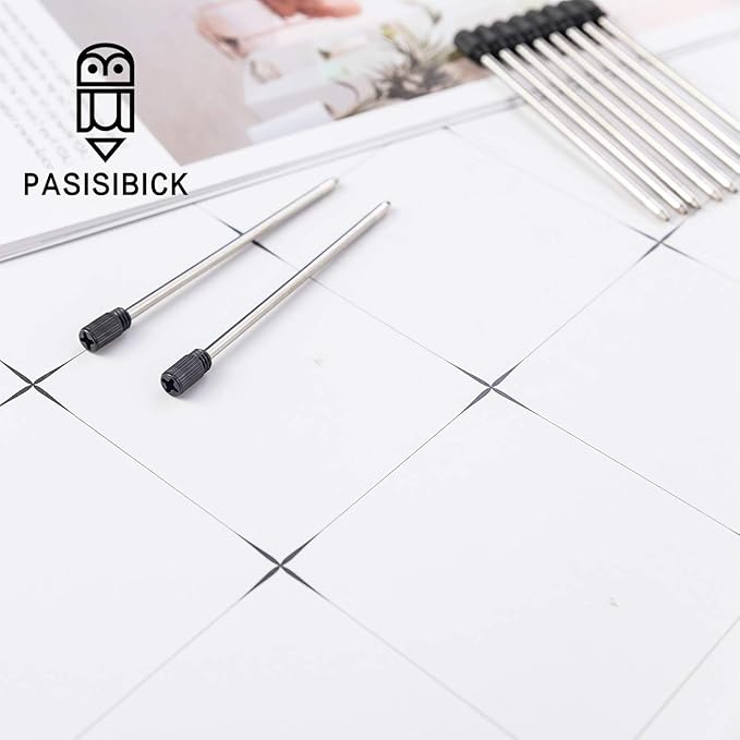 PASISIBICK 2.75'' Black Ink Crystal Pen Refills, Standard D1 Ballpoint Pen Refill (Remove Black Hat), Metal Refills(Pack of 20)