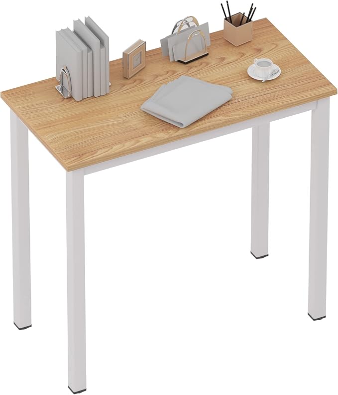 SogesGame Small Computer Desk, 31.5 inches Small Office Desk Computer Table Study Writing Desk Workstation for Home Office,Teak White