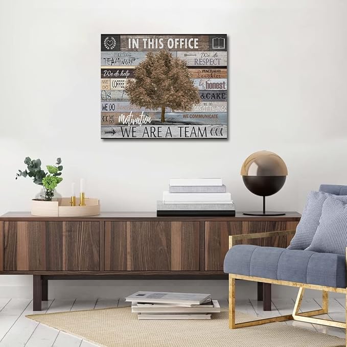 Vintage Office Artwork Wall Decor In This Office Motivational Posters Brown Maple Tree Picture Print on Canvas Inspiring Wall Art for Home School Decoration Framed Inspirational Gifts 20x24inch
