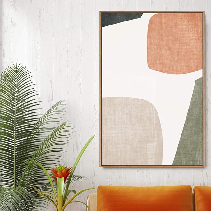 IDEA4WALL Framed Canvas Print Wall Art Multicolor Textured Transparent Green Color Blocks Geometric Shapes Illustrations Modern Art Chic Colorful for Living Room, Bedroom, Office - 16"x24" Natural