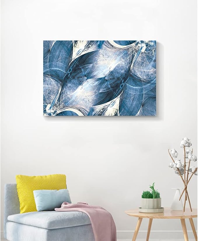 Wall Art Canvas Abstract Art Paintings Blue Circle Graffiti on White Background Modern Artwork Decor for Living Room Bedroom Kitchen 36x24in