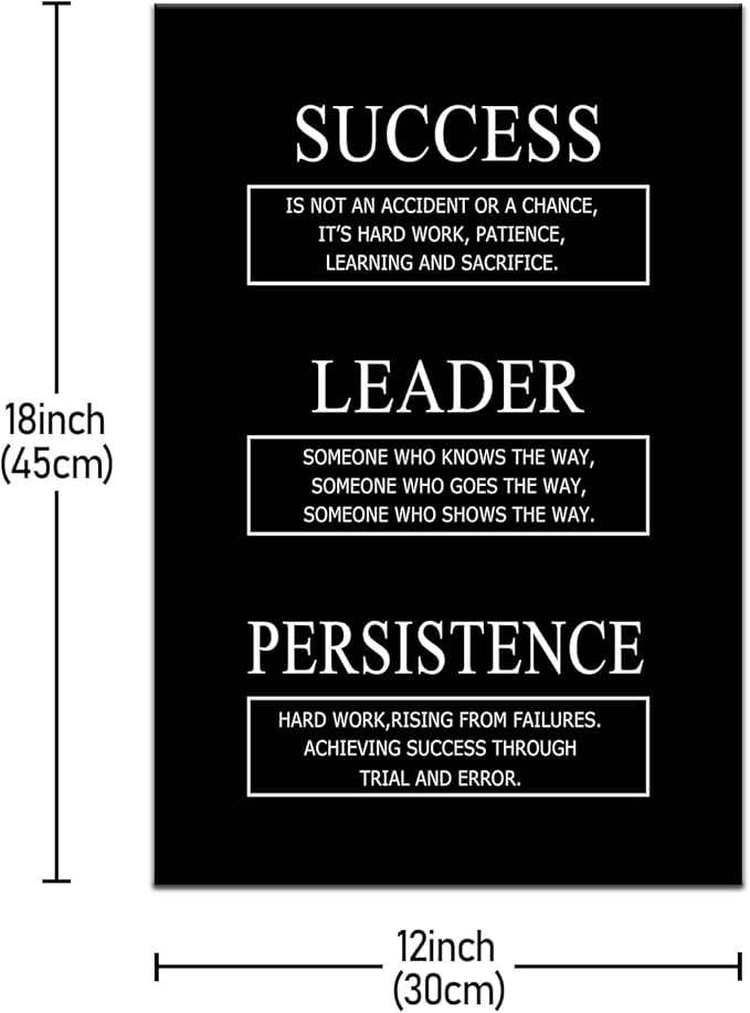 Success Leader Persistence Inspirational Canvas Wall Art for Office Motivational Quotes Poster Print Positive Picture Artwork for Home Bedroom Gym Wall Decoration Stretched and Framed [12''Wx18''H]