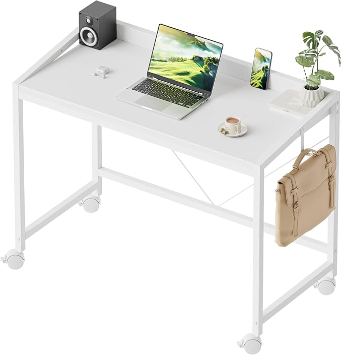 Mericonia 32 inch Rolling Computer Desk with Wheels, Gaming Desk for Small Spaces, Modern Simple Style Table for Home Office, Study Writing Table
