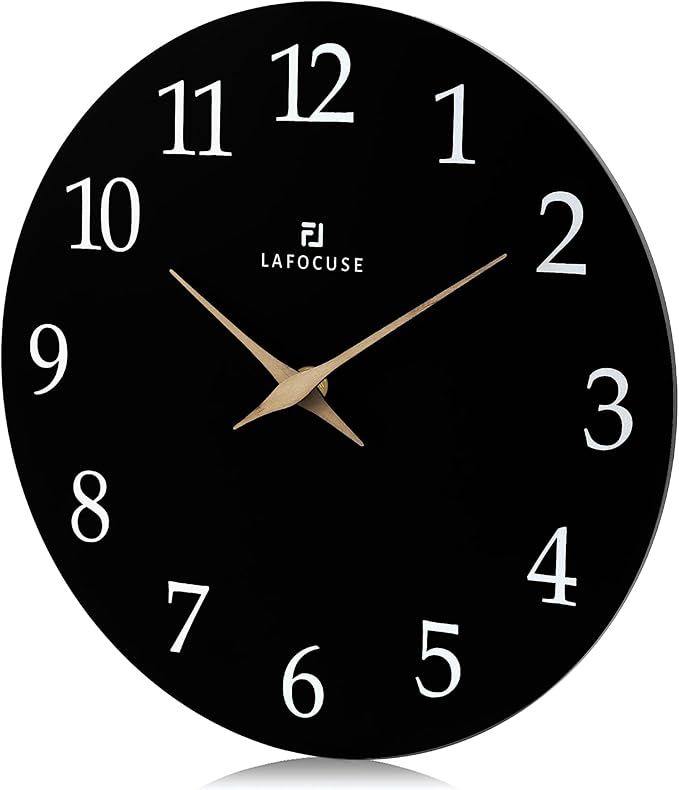 Lafocuse 12 Inch Wooden Black Wall Clock Battery Operated Silent Non-Ticking, Modern Simple Wall Clock for Living Room Decor Kitchen Bedroom Office