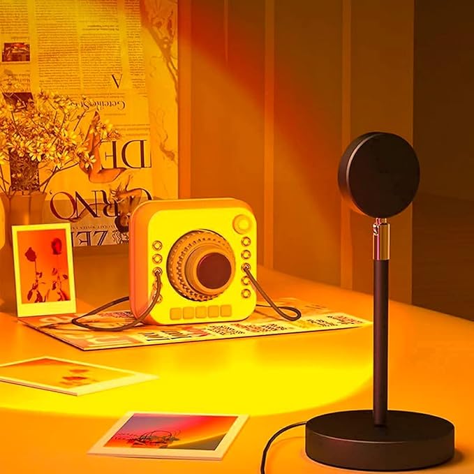 Balkwan Sunset Lamp Projection Rotation Rainbow Lamp Led Romantic Visual Led Light Network Red Light with USB Modern Floor Stand Night Light Living Room Bedroom Decor (Sunset Red)