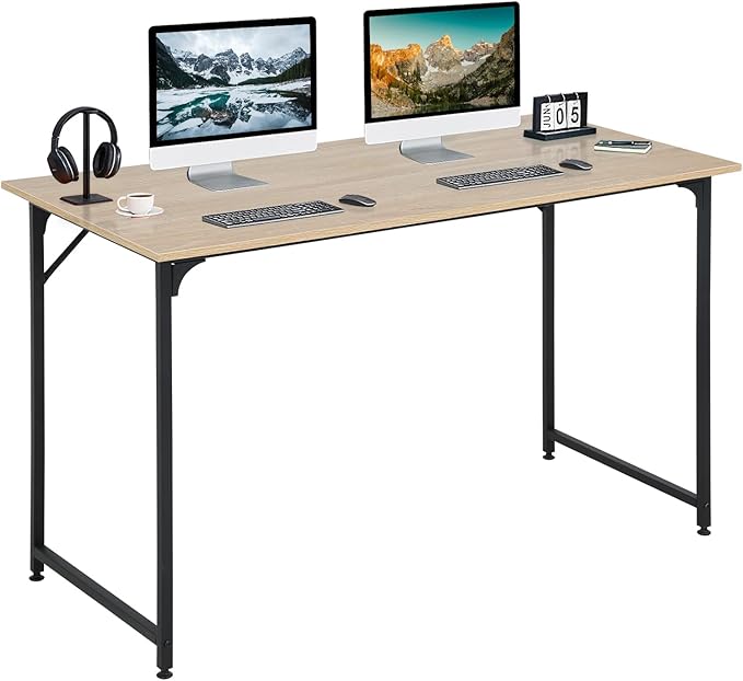 Dkelincs 47 Inch Computer Desk Home Office Desk Gaming Writing Desk Modern Simple Style Study Work Table with Metal Frame, Large Legroom, Adjustable Feet, Water-Resistant, Nature