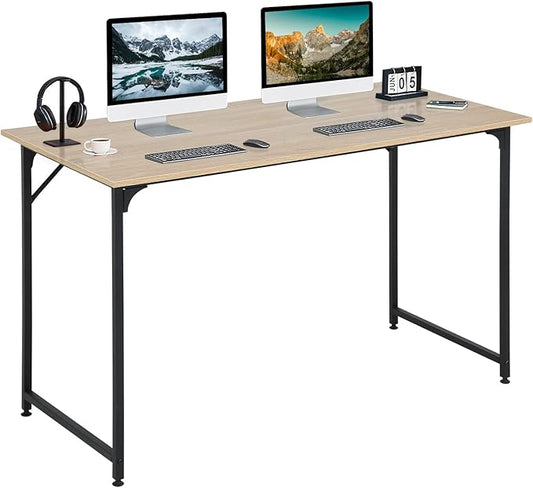 Dkelincs 47 Inch Computer Desk Home Office Desk Gaming Writing Desk Modern Simple Style Study Work Table with Metal Frame, Large Legroom, Adjustable Feet, Water-Resistant, Nature
