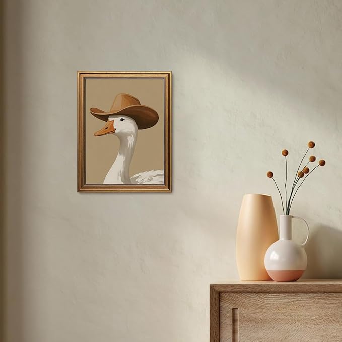 Gold Framed Wall Art Vintage Canvas Wall Art Trendy Cowboy Duck Modern Maximalist Artwork Prints Picture for Living Room Bedroom Farmhouse Bathroom Office Decor, 16x24