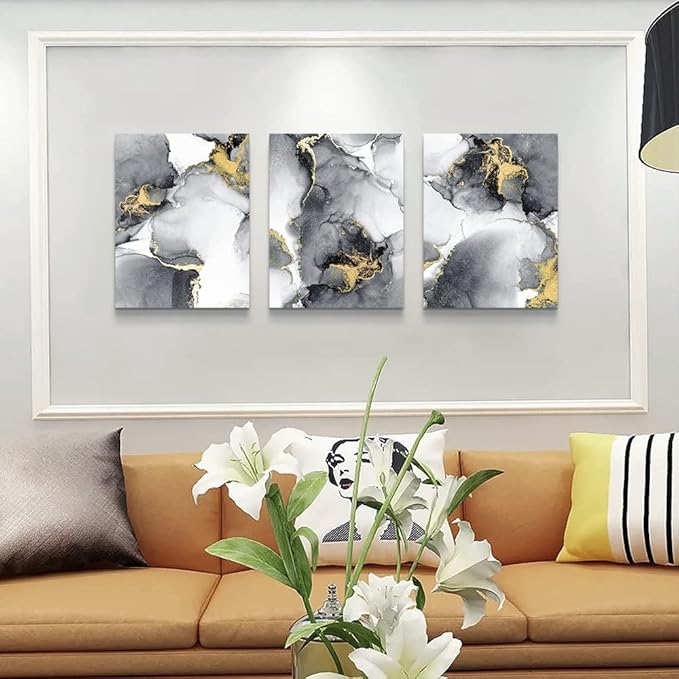 TTHYUEWS Abstract Wall Art For Living Room Bedroom Wall Decor Artworks Office Decor Abstract Ink Wall Paintings 3 Piece Bathroom Wall Posters Canvas Prints Pictures Ready To Hang Home Decorations
