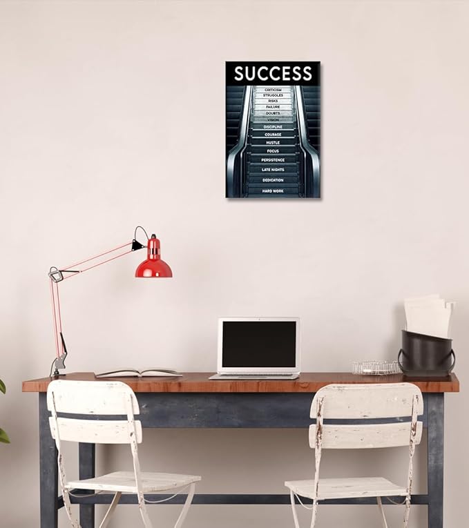 Yatsen Bridge Motivational Office Wall Art - Success Work Canvas Painting Successful Stair Poster and Prints Ladder to Success Modern Art Wall Pictures for Study Room Teen's Bedroom Framed -12x16 in