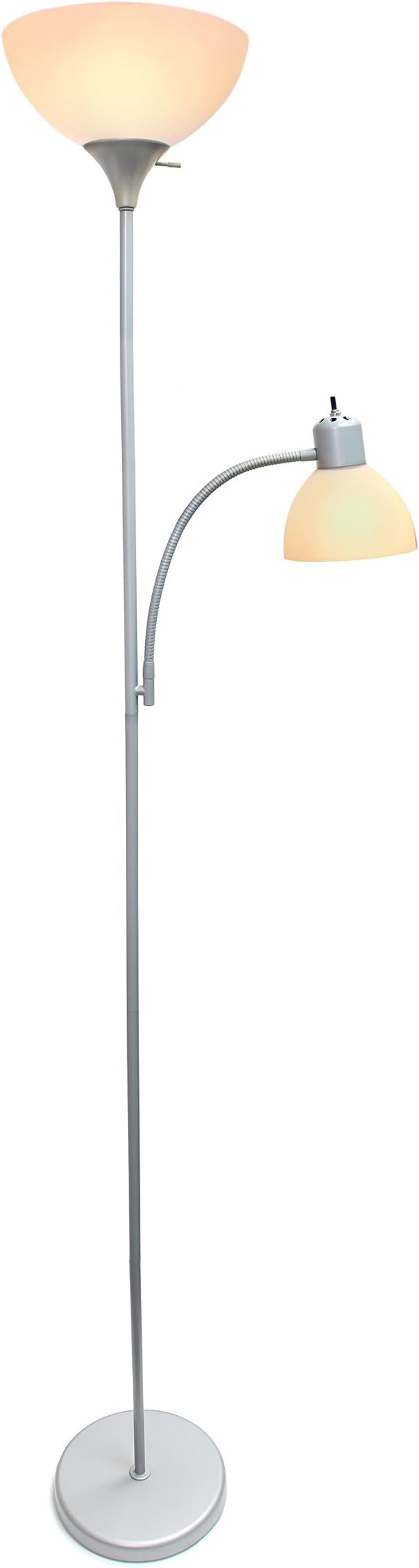 Simple Designs LF2000-SLV-LB 71.5" Traditional Floor Lamp with Adjustable Reading Light, LED Bulbs Included, Silver