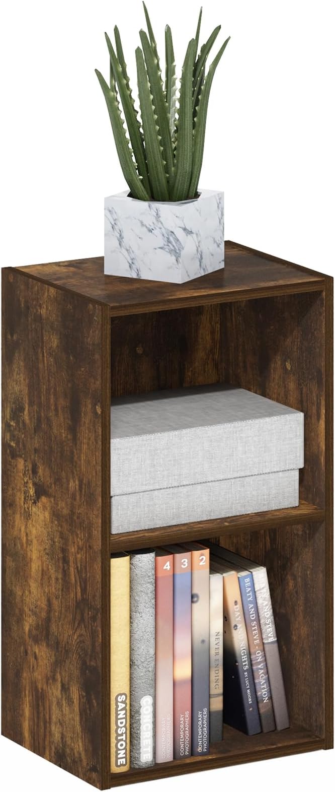 Furinno PASIR Book Shelf, 2-Tier Modern Bookshelf, Open Shelves Cube Bookcase, 9 x 12 x 21, Easy Assembly, Closed Back, for Living Room, Bedroom, Home Office, Amber Oak