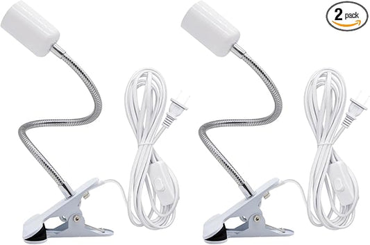 Clip Desk Lamp Socket,2 Pack Flexible Desk Light Socket,Gooseneck Clip on Lights,Flexible Lamp with Clamp,Adjustable Light Stand Clamp Lamp,Night Light,Reading Book Lights