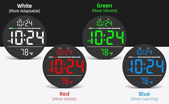 Digital Wall Clock with Large LED Display, Date, Temperature, Auto-Brightness | Small [PLUG-IN] Clock | Modern Electric Wall Clock for Bedroom, Classroom, Living Room, Home, Office, Farmhouse – Green