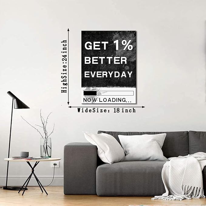 Motivational Black and White Vintage Artwork with Positive Quotes GET 1% BETTER EVERYDAY Artwork Inspirational Decoration Wall Pictures for Study Room Studio Decor Farmed Easy to Hang-18"Wx24"H