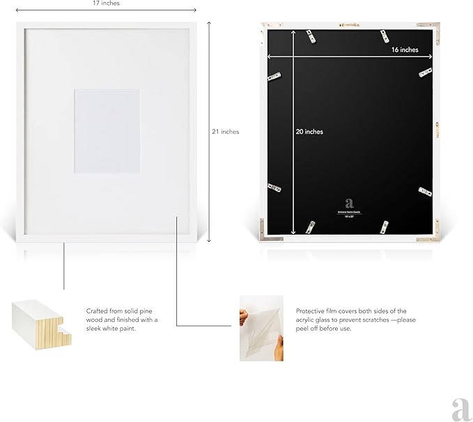 artisane home goods - Gallery Frame 1.0, Picture Frame, 16x20 White, Gallery Wall Frame Set, Large Picture Frame, Oversized Mat (4x4, 4x6, and 5x7)
