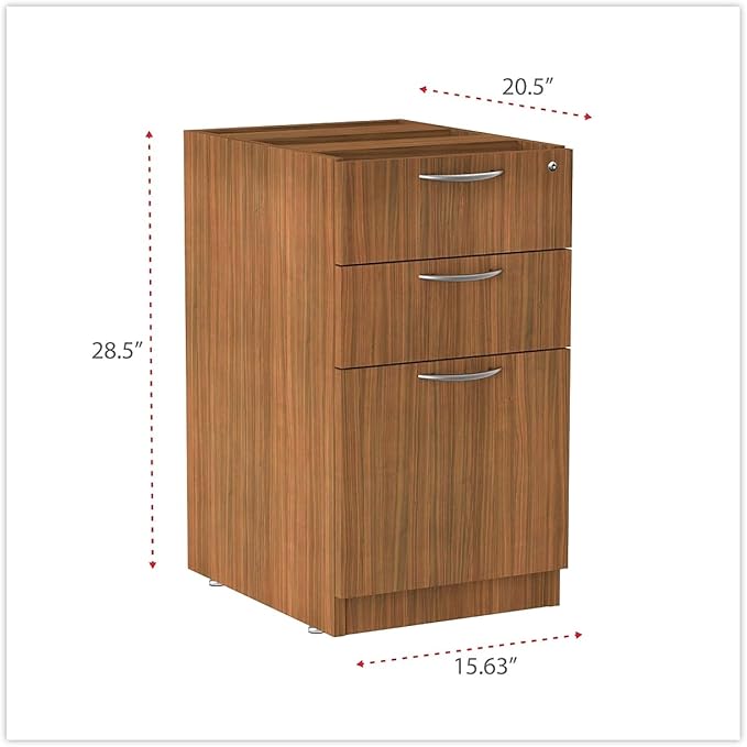 Alera Alera Valencia Series Full Pedestal File, Left/Right, 3-Drawer: Box/Box/File, Legal/Letter, Modern Walnut,15.63 x 20.5 x 28.5