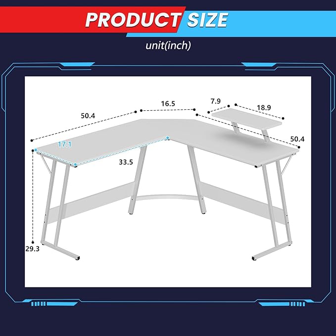 FDW L Shaped 51 Inch Gaming Desk,Corner Computer Desk,PC Gaming Desk,Writing Workstation with Large Monitor Stand for Home Office,Pure White