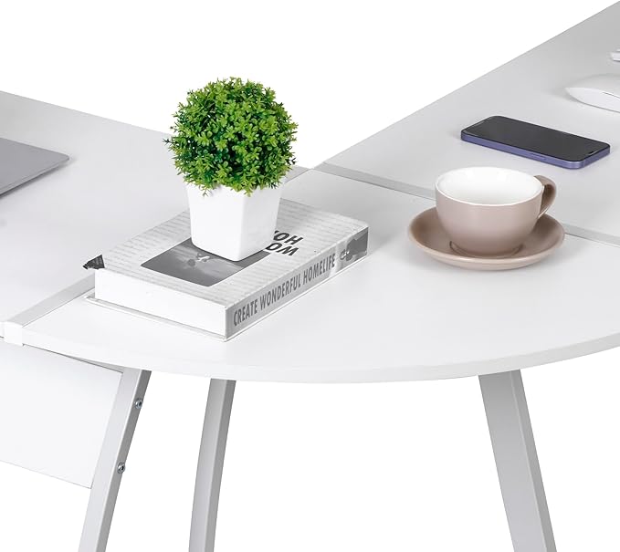 SUPER DEAL L-Shaped Corner Desk Computer Gaming Desk - Modern Home PC Table Office Writing Workstation, White