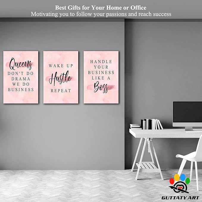 Office Wall Art-3 Panel Motivational Wall Art, Inspirational Quotes Canvas Art for Home Office Wall Decor,Positive Quote Wall Decor, Entrepreneur Words Poster Frame for Company Wall Decor 24”x36”x3Pcs