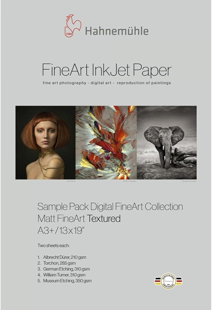 Hahnemuhle Matte FineArt Textured Inkjet Paper Sample Pack, 13x19", DIN A3+, 10 Sheets
