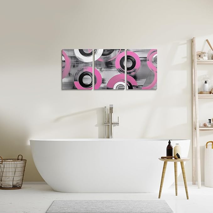 jejeloiu 12"x16"x3pcs Pink Geometric Office Decorations Artwork Posters Boys Girls 3 Piece Canvas Wall Art for Living Room Bedroom Abstract Art Picture Wall Decor