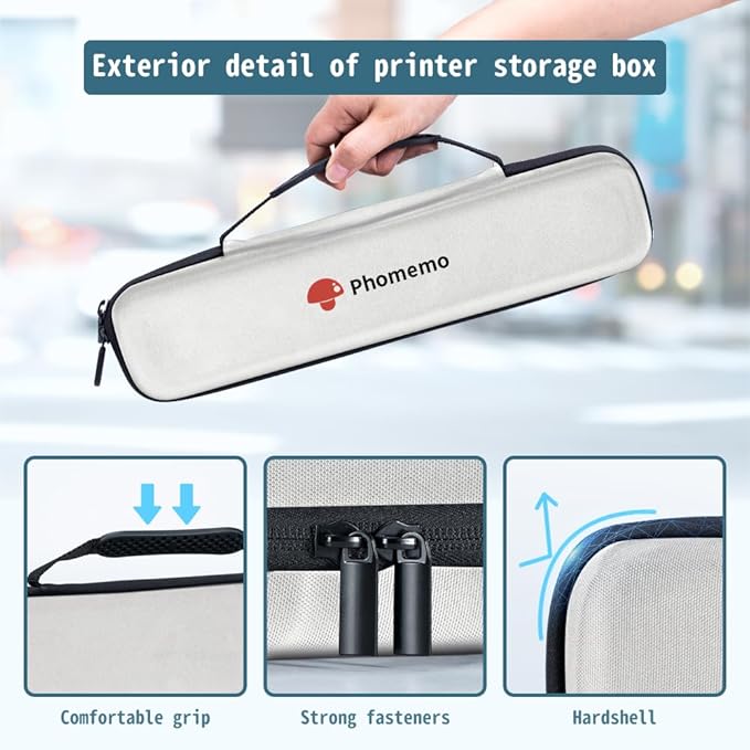 Phomemo 2025 New Version M08F Printer White Bag, M08F Portable Bag Lightweight for Travel, Compatible with HPRT MT800/MT800Q, M08F/M08E/P831/TP81, A886/A887, Portable Thermal Printers (Box Only)